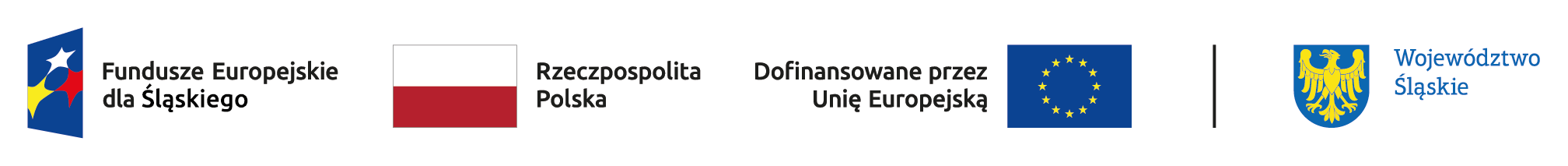 Logotypy Funduszy Europejskich dla Śląskiego, Rzeczypospolitej Polskiej, Unii Europejskiej i Województwa Śląskiego